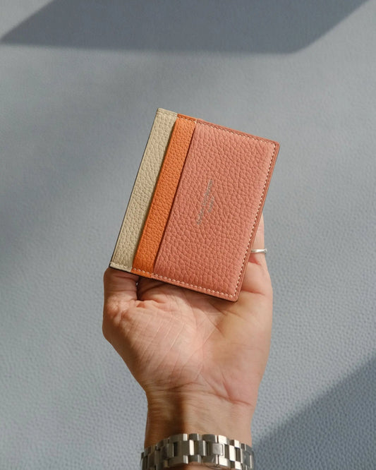Porte carte BETIKOA - couleurs Rose thé / Orange / Crème