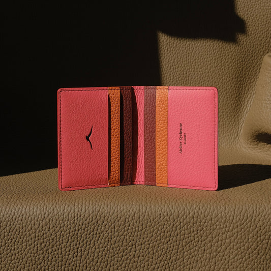 KAIOA V2 - Porte-cartes en Taurillon Rose, Orange et Grenat